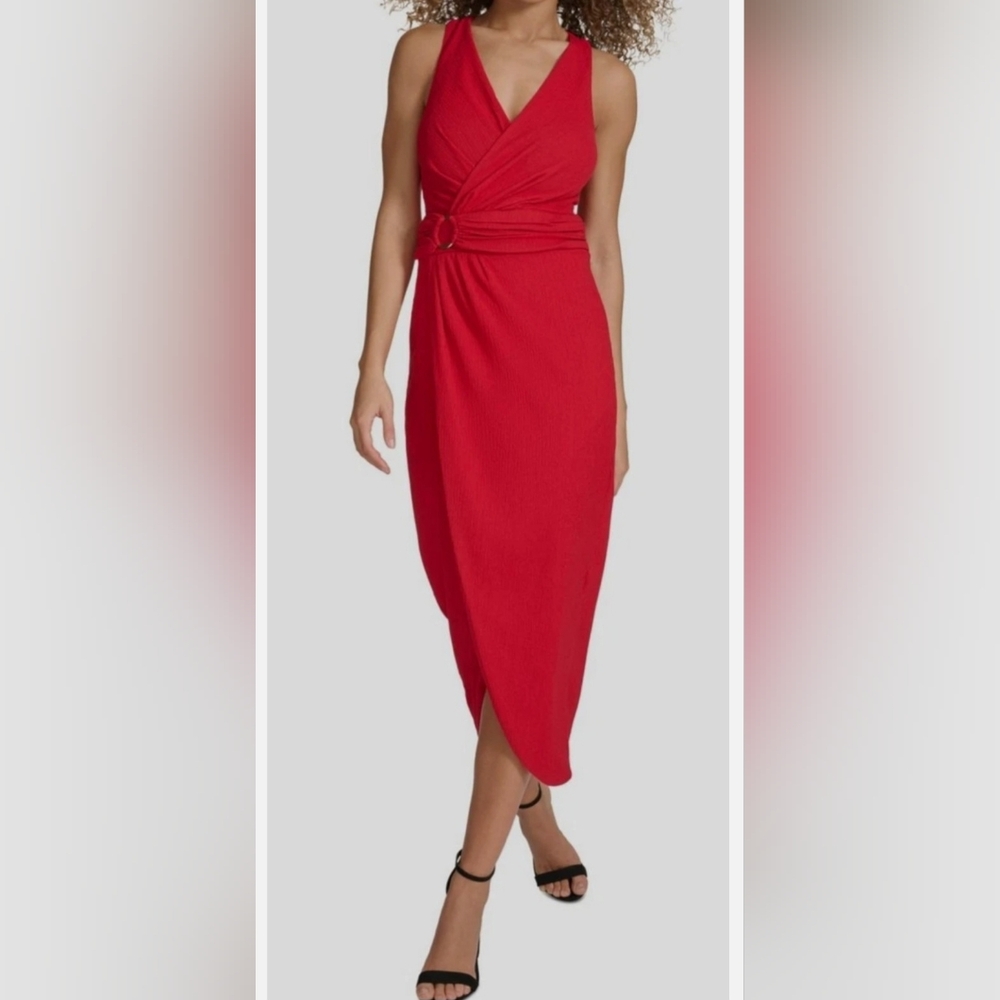 Siena Women's Red Faux-Wrap Midi Dress
